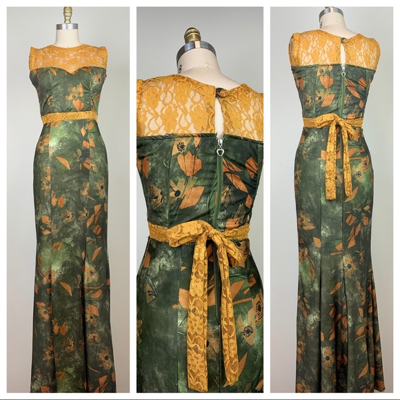 Handmade Green and Gold Dress. - Picture 1 of 5